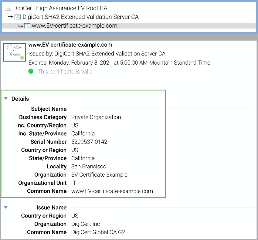 ca certificates type EV