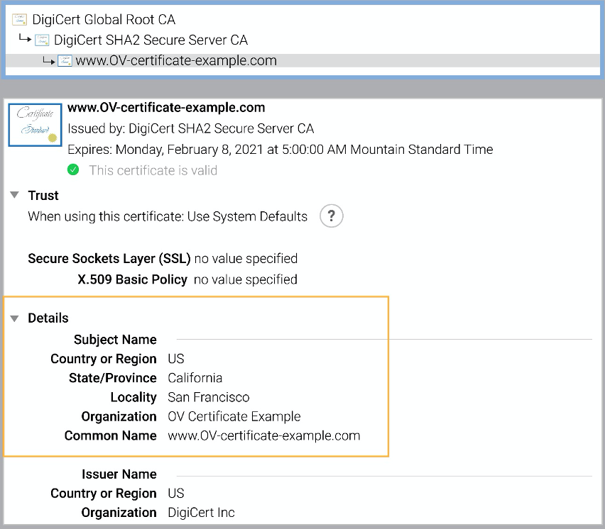 ca certificates type OV