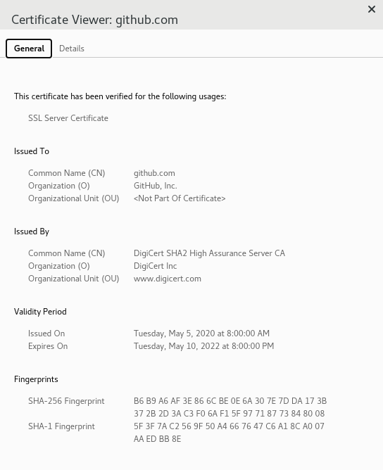 tls github certificate general info